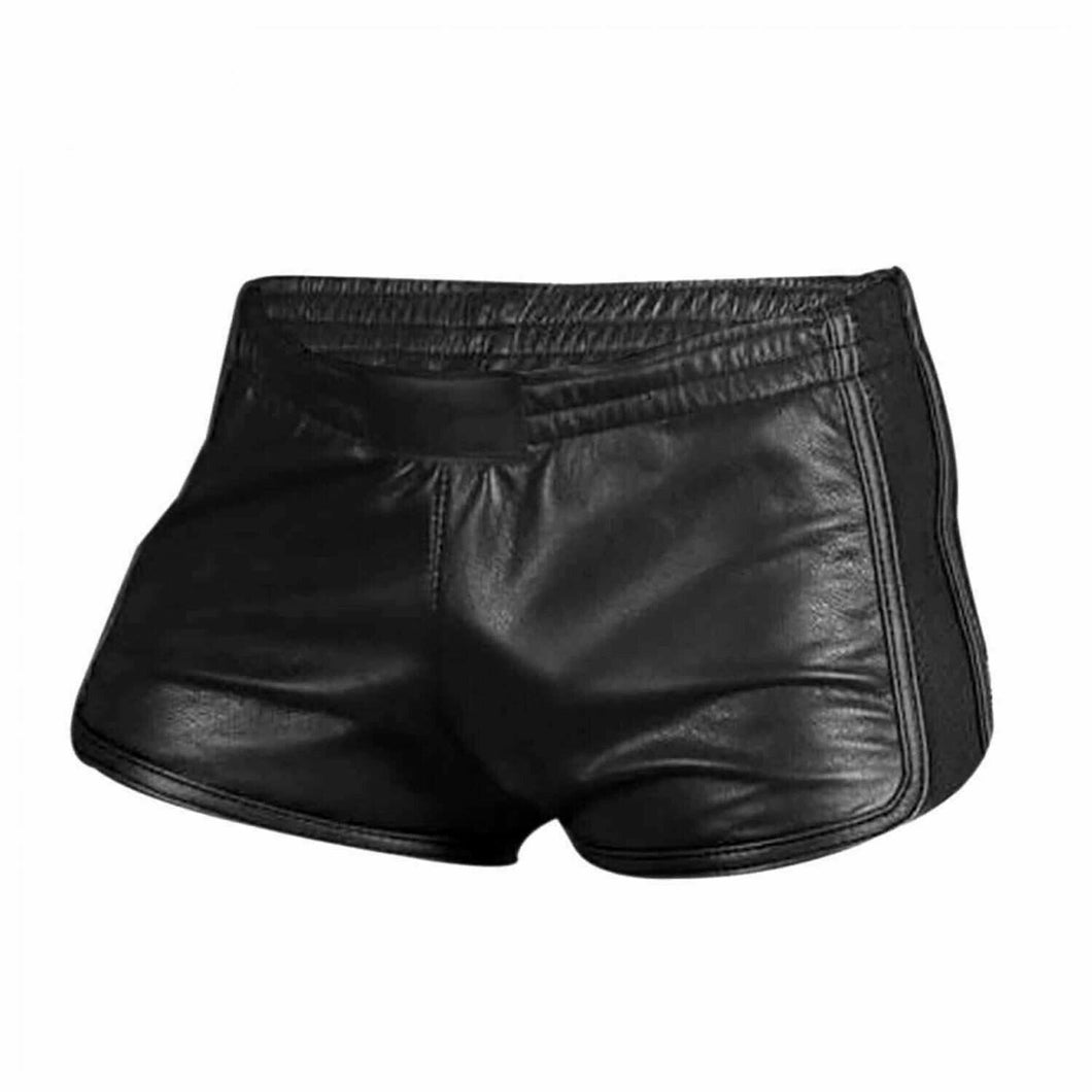 Short élastiqué en cuir de mouton véritable pour hommes