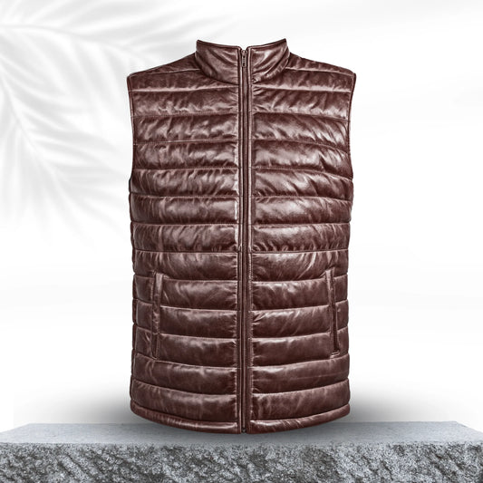 Gilet en cuir véritable marron pour homme