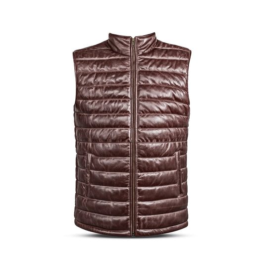 Gilet en cuir véritable marron pour homme