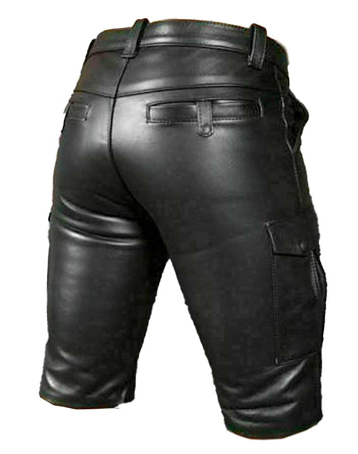 Men's Genuine Leather Cargo Shorts with Double Zip Front – Leather