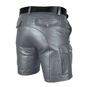 Men's Genuine Leather Casual Cargo Shorts with Belt