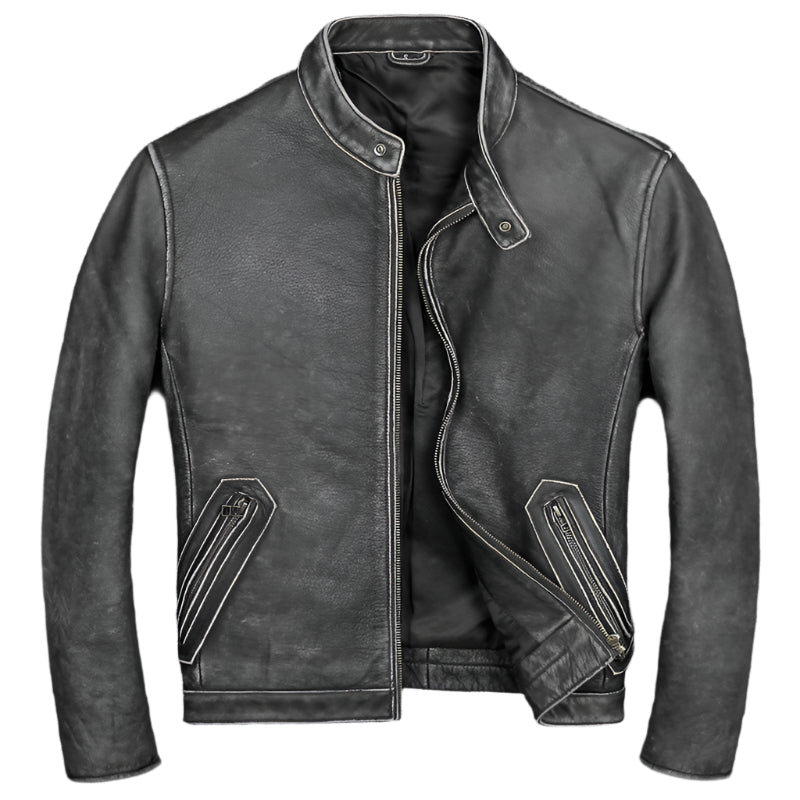 Blouson Biker Homme Noir Brando En Cuir Premium