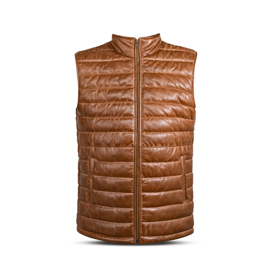 Gilet en cuir véritable marron pour homme