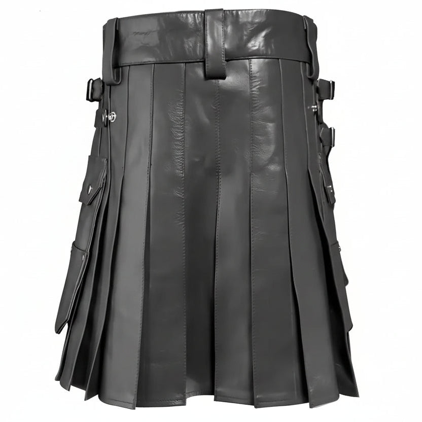 Men's Black Leather Kilt with Sporran
