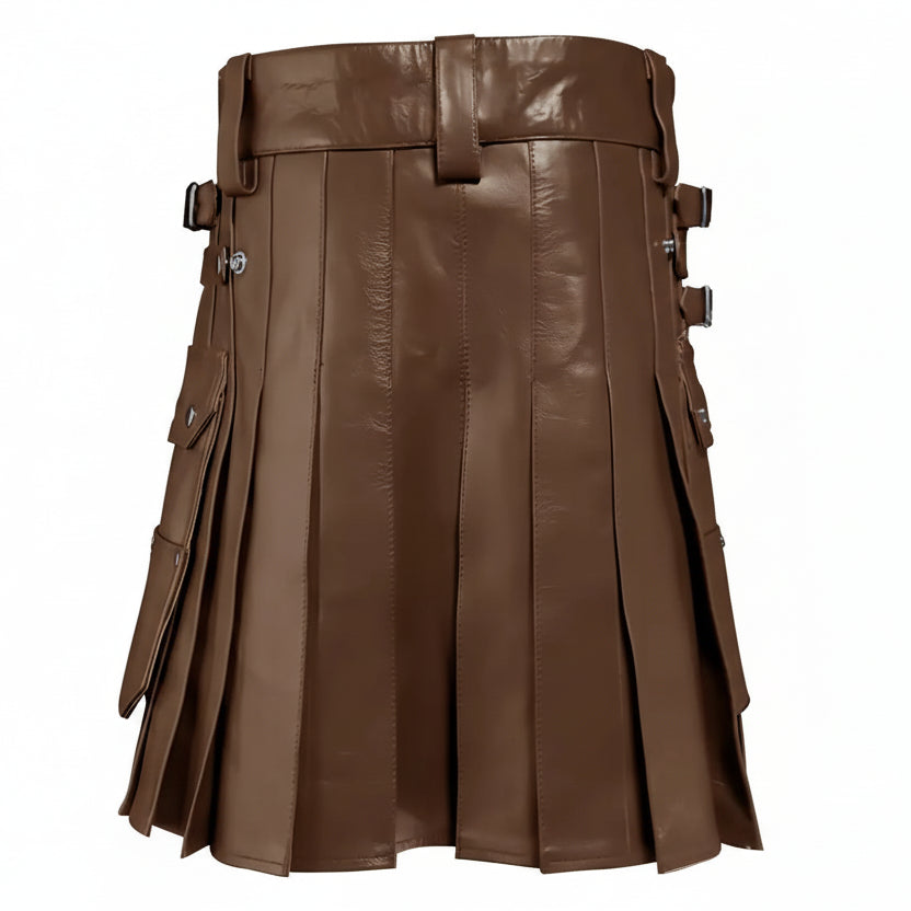 Men's Brown Leather Kilt with Sporran