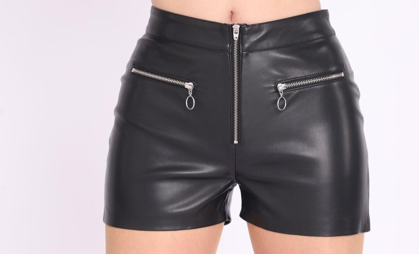 Ladies Black Leather Shorts