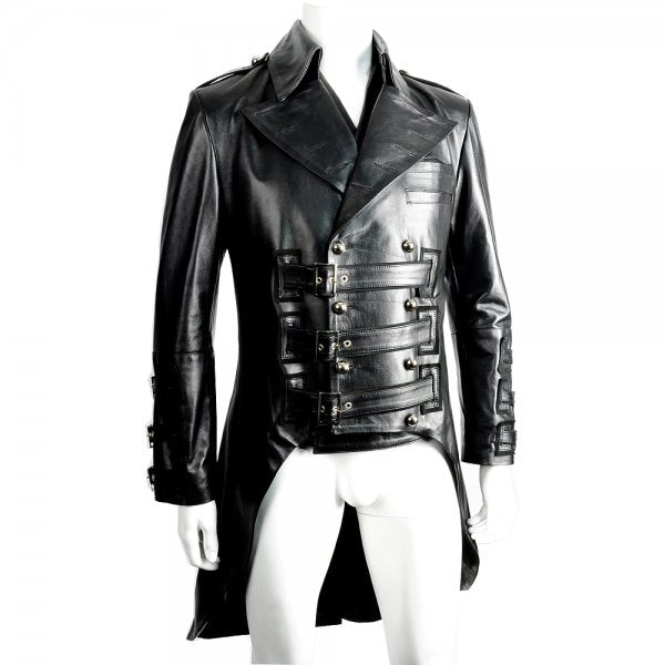 Men's Black Genuine Leather Tailcoat