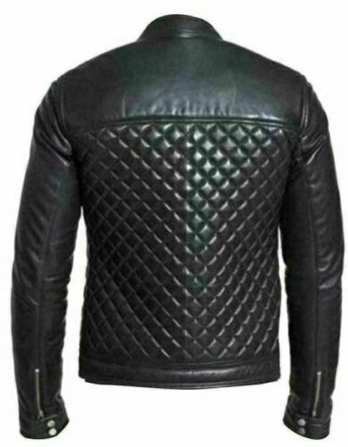 Men's Racer Neck Quilted Leather Jacket