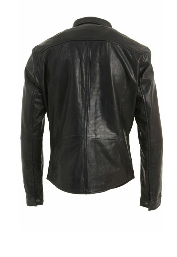 Men's Black Genuine Leather Long Sleeve Shirt Jacket