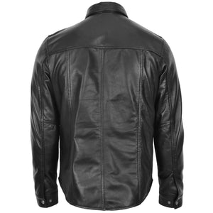 Men's Black Genuine Leather Long Sleeve Shirt