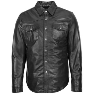 Men's Black Genuine Leather Long Sleeve Shirt