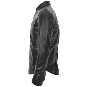 Men's Black Genuine Leather Long Sleeve Shirt