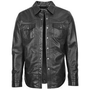 Men's Black Genuine Leather Long Sleeve Shirt