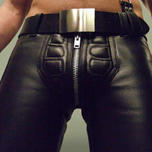 Charger l&#39;image dans la galerie, Pantalon de motard rembourré en cuir véritable pour hommes
