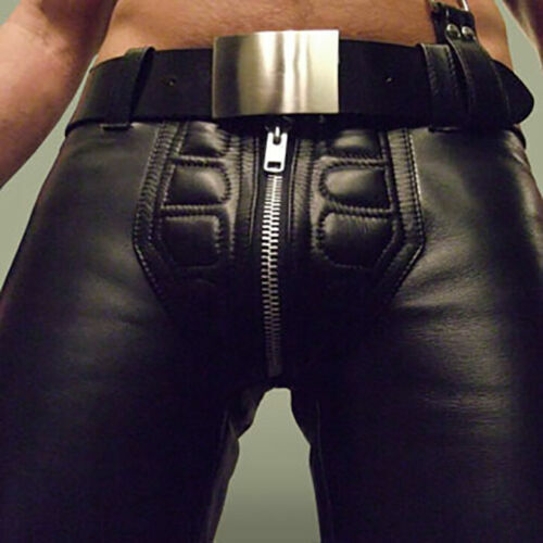 Pantalon de motard rembourré en cuir véritable pour hommes