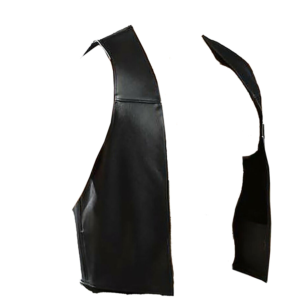 Men's Black Genuine Leather Open Vest