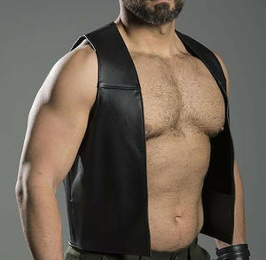 Men's Genuine Leather Open Vest
