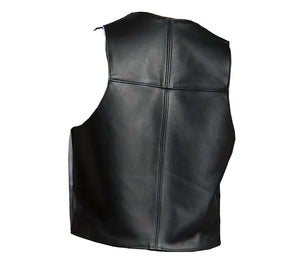 Men's Black Genuine Leather Open Vest