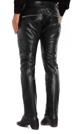 Men's Genuine Leather slim fit Biker pants