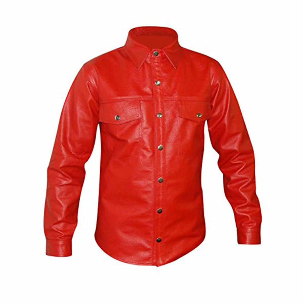 Men's Red Genuine Leather Shirt