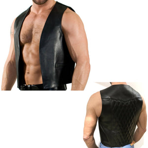 Men's Genuine Leather Quilted Open Vest