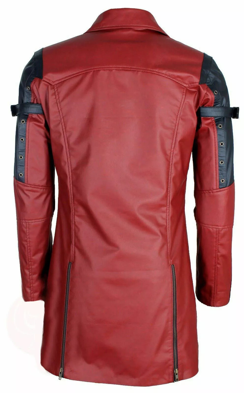 Men's Red  Genuine Leather Coat Punk Rave