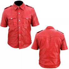 Load image into Gallery viewer, Men&#39;s Red Real Leather Short Sleeve Shirt
