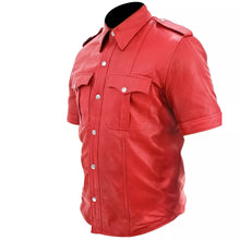 Load image into Gallery viewer, Men&#39;s Red Real Leather Short Sleeve Shirt
