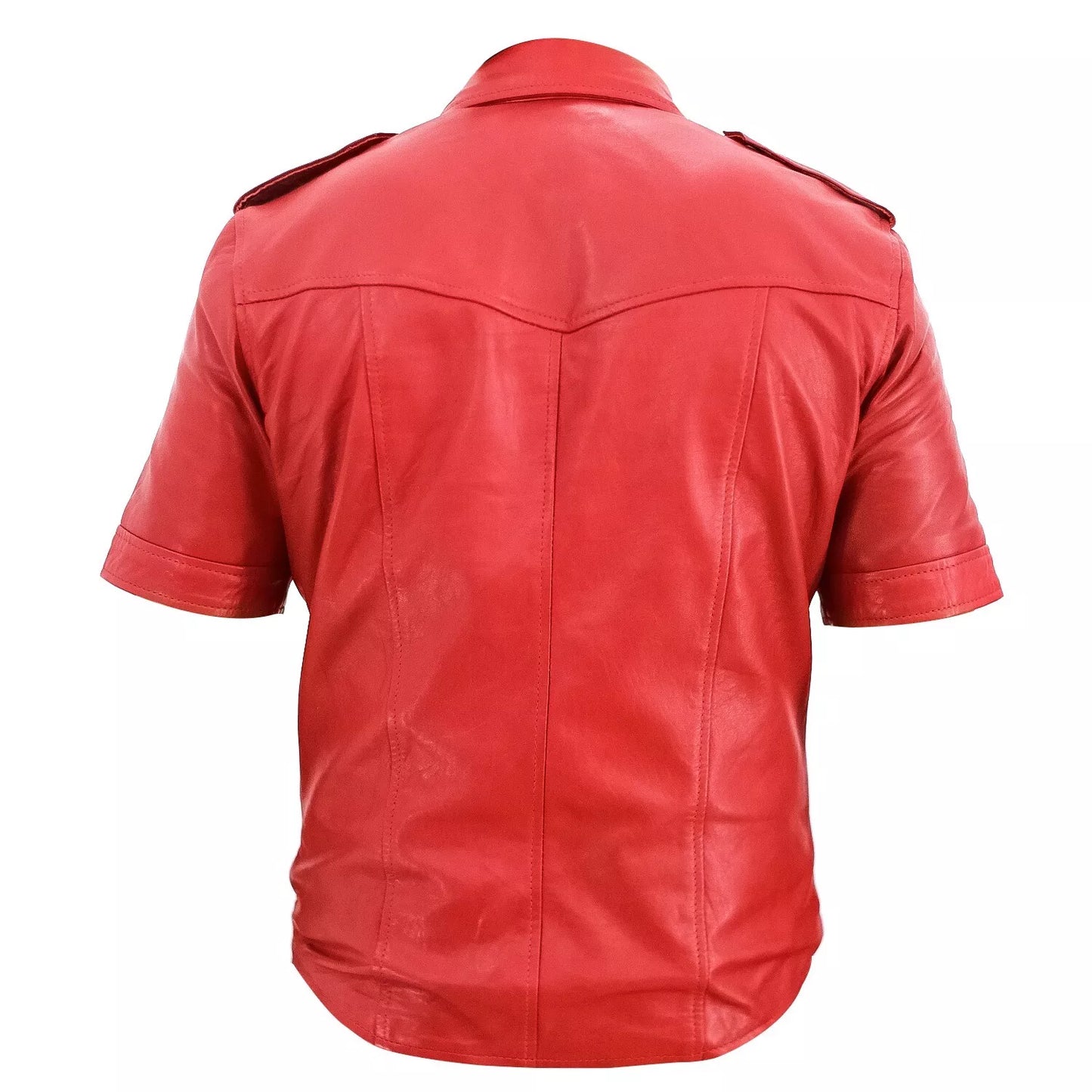 Kurzärmliges schwarzes Herrenhemd aus echtem Leder