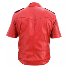 Load image into Gallery viewer, Men&#39;s Red Real Leather Short Sleeve Shirt
