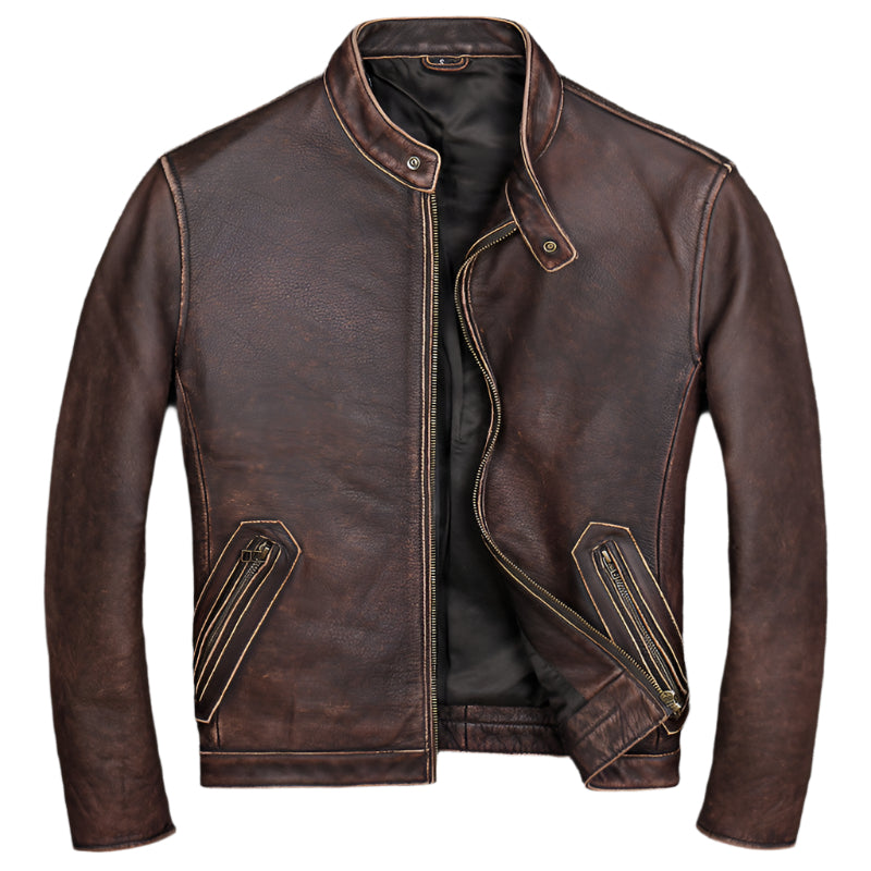 Blouson Biker Homme Noir Brando En Cuir Premium