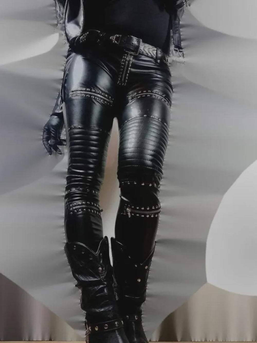 Women's Skinny Leather Jeans Studded Rock