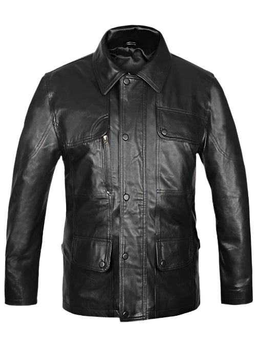 Men's Black Leather Long Jacket