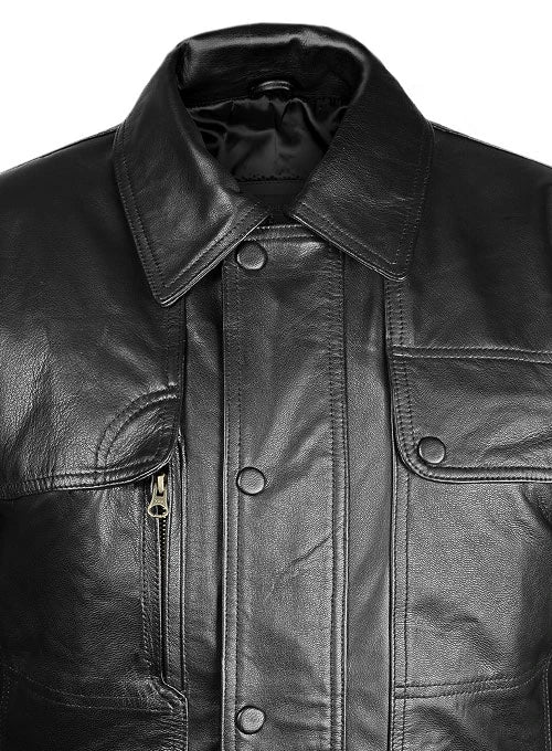 Men's Black Leather Long Jacket