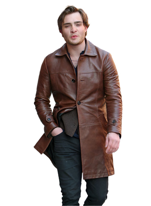 Veste en cuir véritable marron pour homme