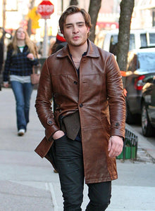 ED WESTWICK Brown Genuine Leather Coat Jacket