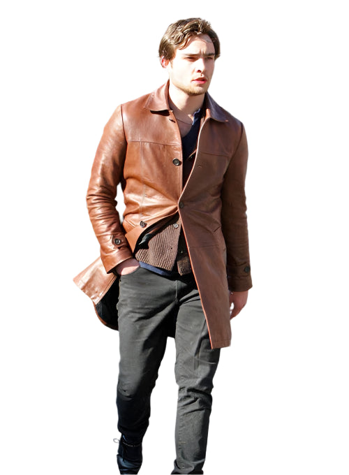 Veste en cuir véritable marron pour homme
