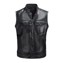 Load image into Gallery viewer, Men&#39;s Black Genuine Leather Biker Vest
