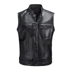 Men's Black Genuine Leather Biker Vest