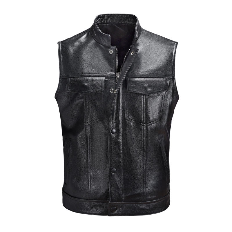 Men's Black Genuine Leather Biker Vest