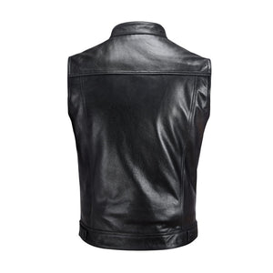 Men's Black Genuine Leather Biker Vest