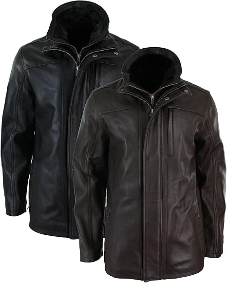 Men's Black Genuine Leather 3/4 Safari Coat Jacket