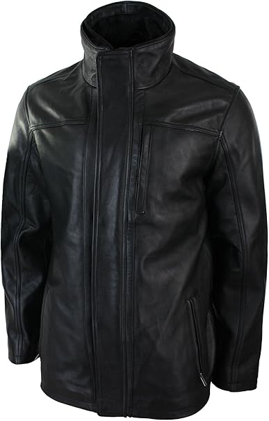 Men's Black Genuine Leather 3/4 Safari Coat Jacket