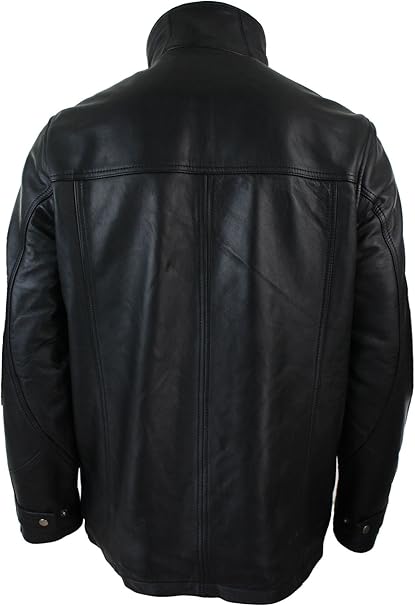 Men's Black Genuine Leather 3/4 Safari Coat Jacket