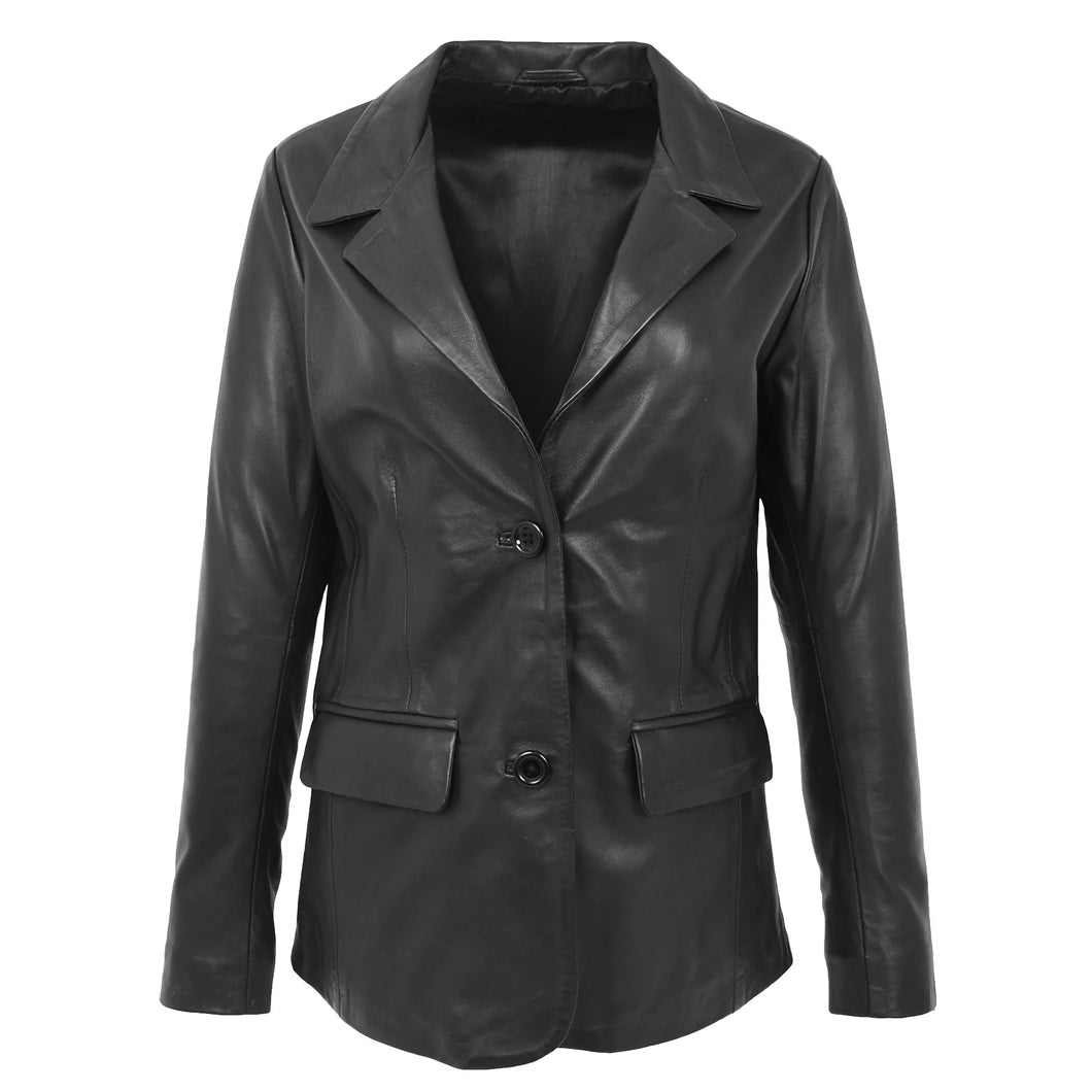 Schwarzer Damen-Blazer aus echtem Leder