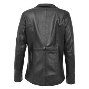 Schwarzer Damen-Blazer aus echtem Leder