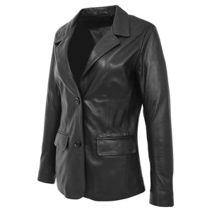 Schwarzer Damen-Blazer aus echtem Leder