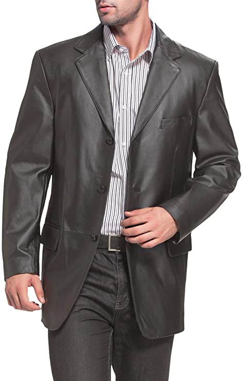 Black 3-Button Leather Blazer