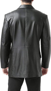 Black 3-Button Leather Blazer