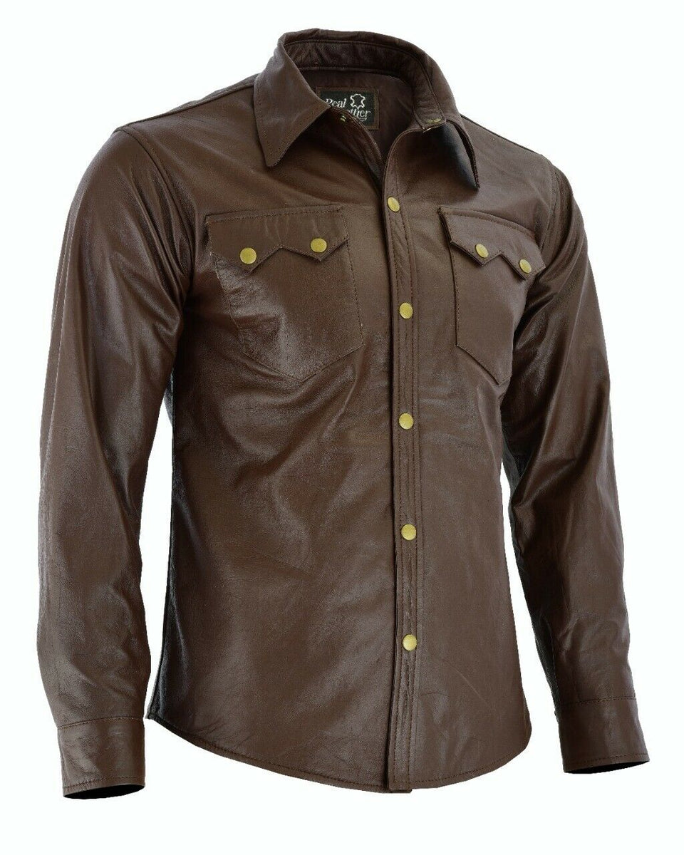 Men's Brown Genuine Sheep Leather Shirt – Leather Right